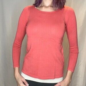 Old Navy 3/4 Length Sleeve Pullover Sweater Salmon Coral Small S SM Scoop Crew